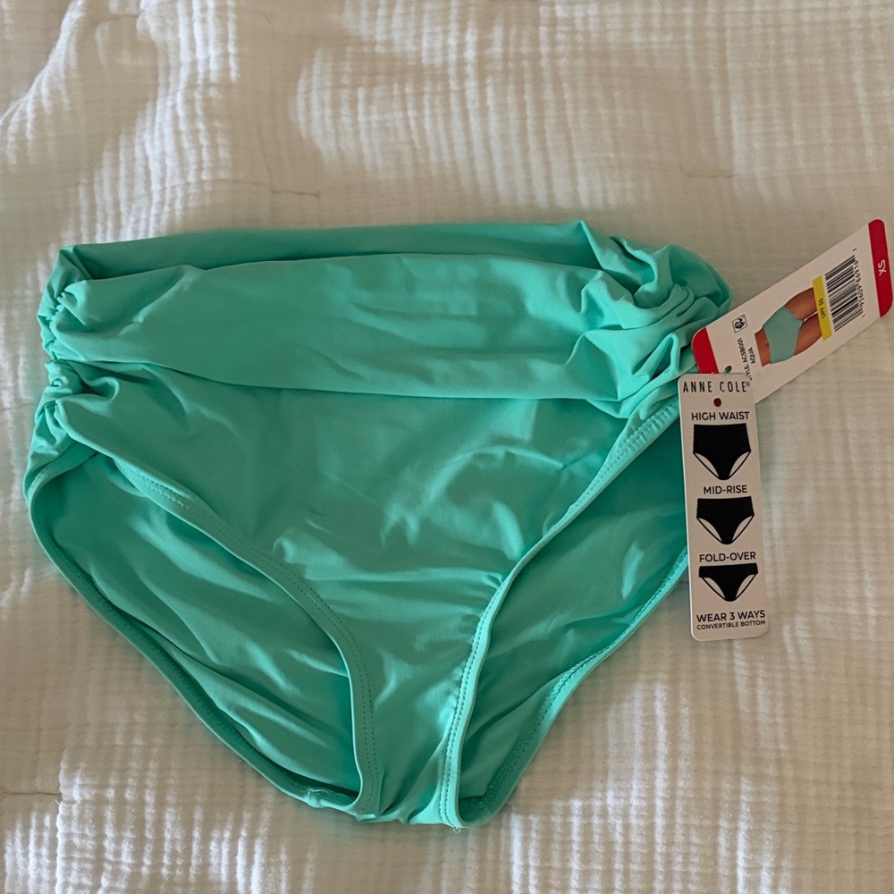 Anne Cole Mint Aqua Fold-Over High Waist Bikini Bottom